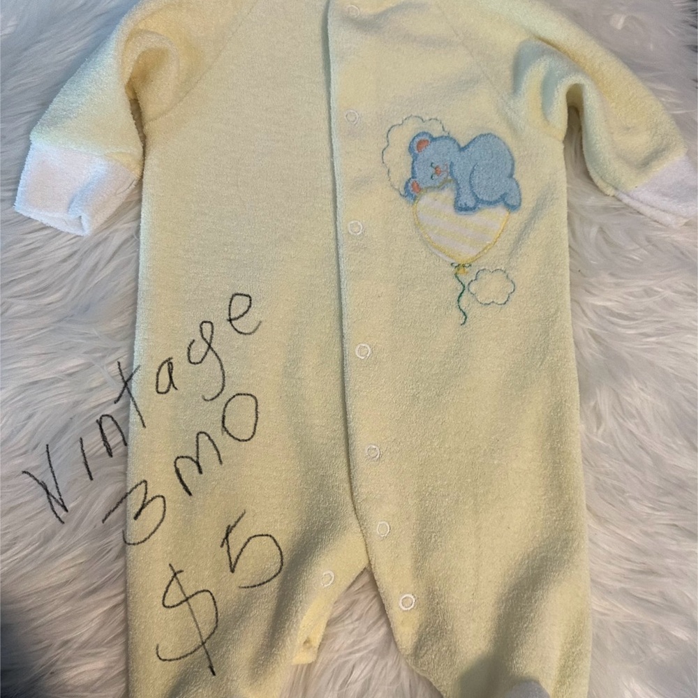 Vintage Yellow Baby Onesie with Bear Design